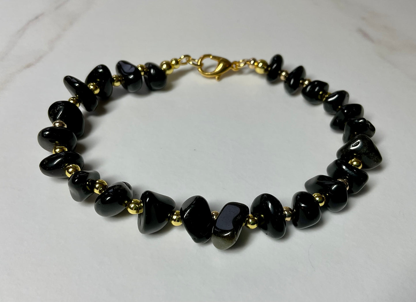 Black Onyx & Gold Plated Chip Bracelet – 19cm