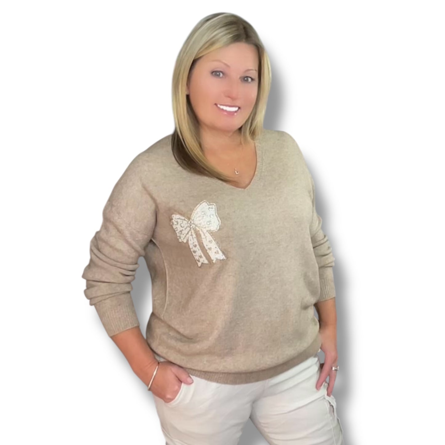 V-Neck Bow Sweater (Harriet)