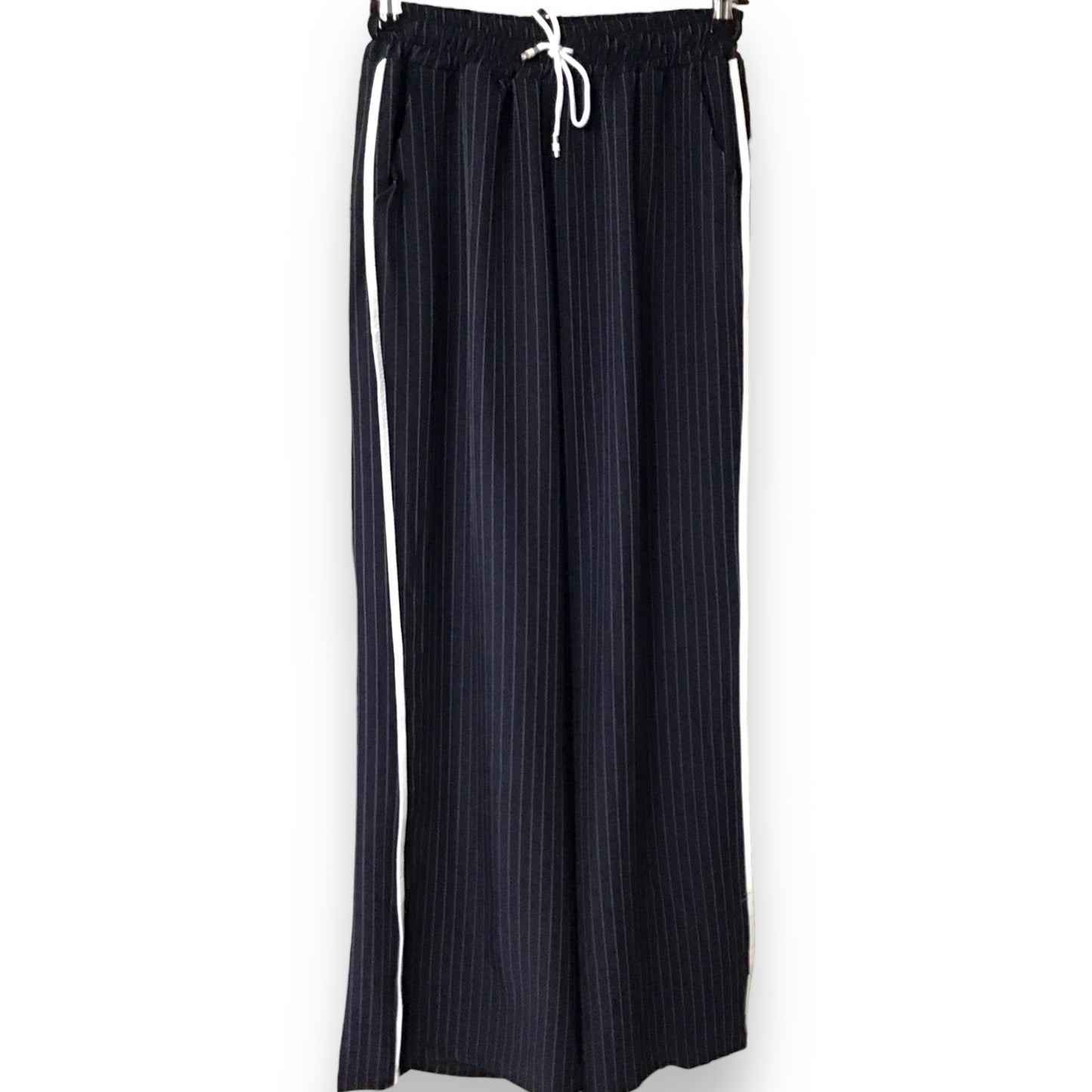 Everly. Pinstripe Trousers with White Piping Details