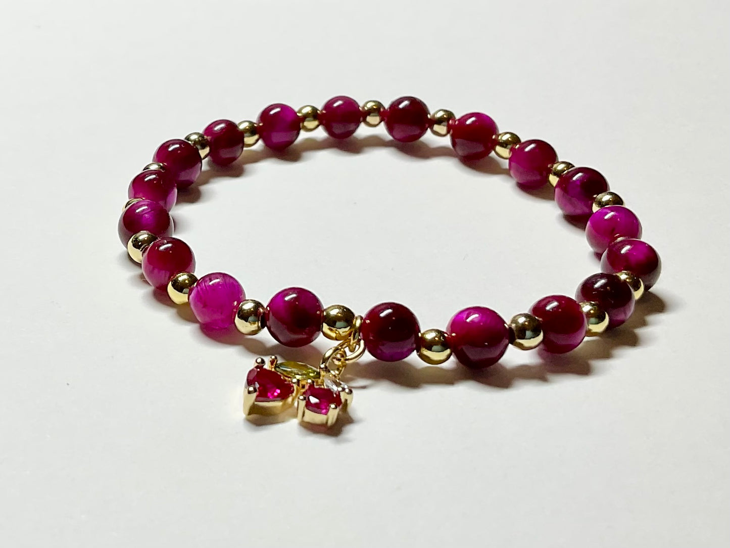Crimson Tiger Eye Charm Bracelet