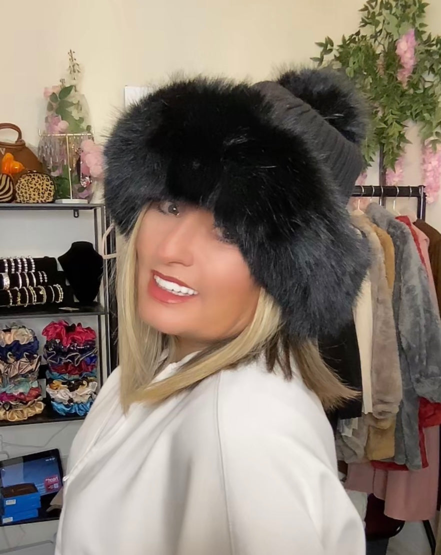 Penny. Plush Lined Faux Fur Fluffy Pompom Hat