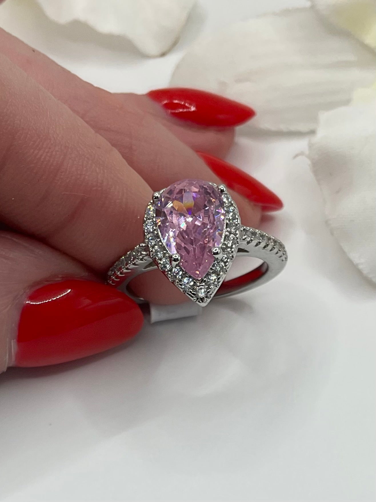 Pear Cubic Zirconia Ring ( Pink or Clear )