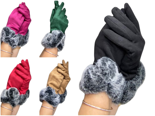HAZEL. Elegant warm faux fur trim ladies gloves
