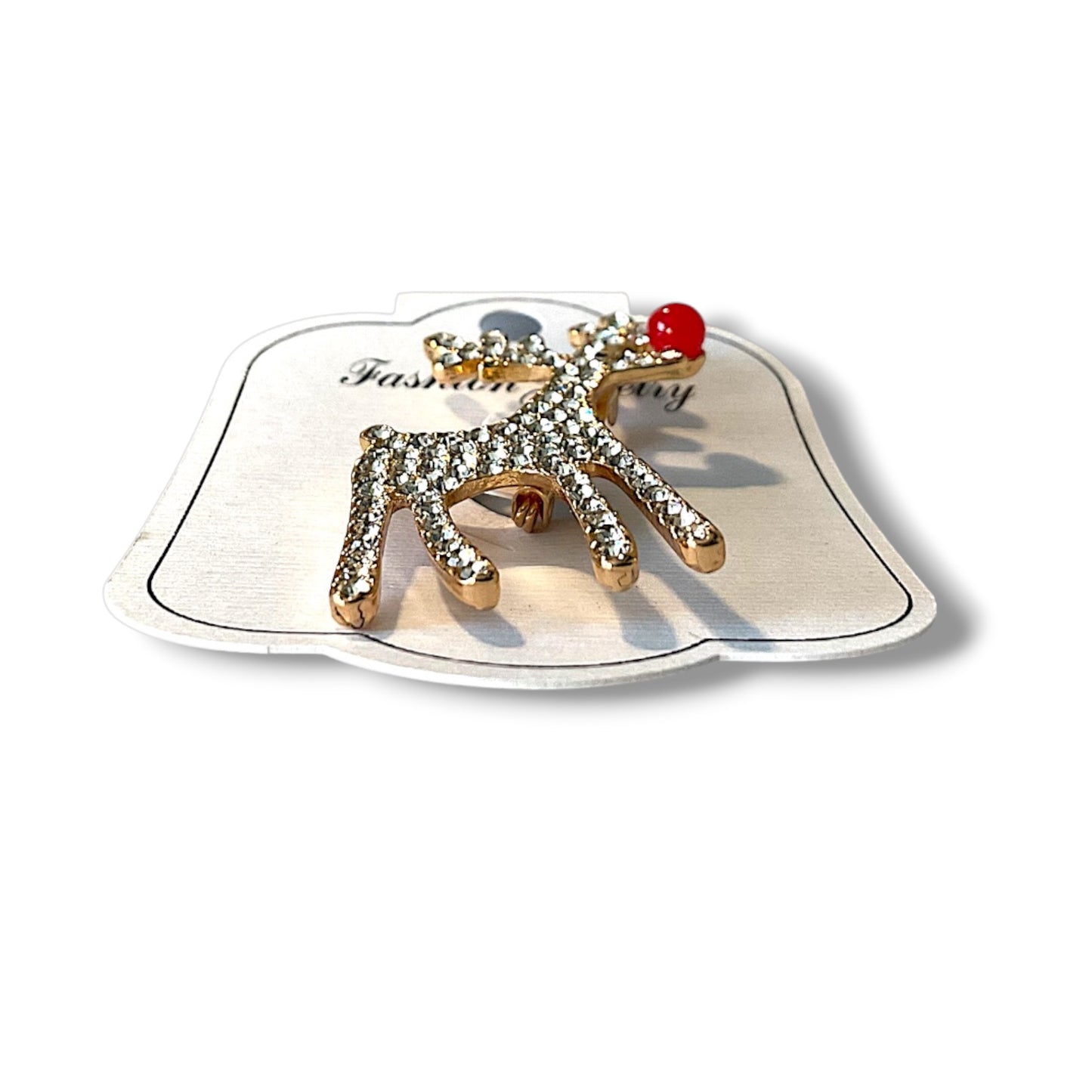 Red Nose Reindeer Rhinestone Brooch