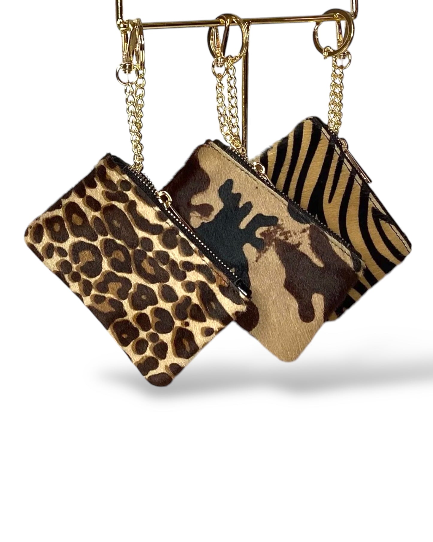 Tessa. Pony Hair Animal Print Leather Keychain Purse