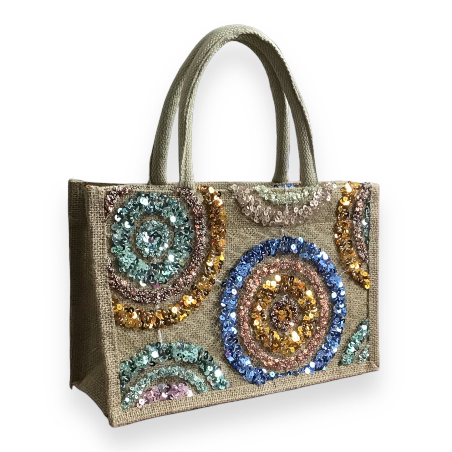 MADISON. Stunning Lightweight Linen Handbag with Sparkly Sequins to Decorate