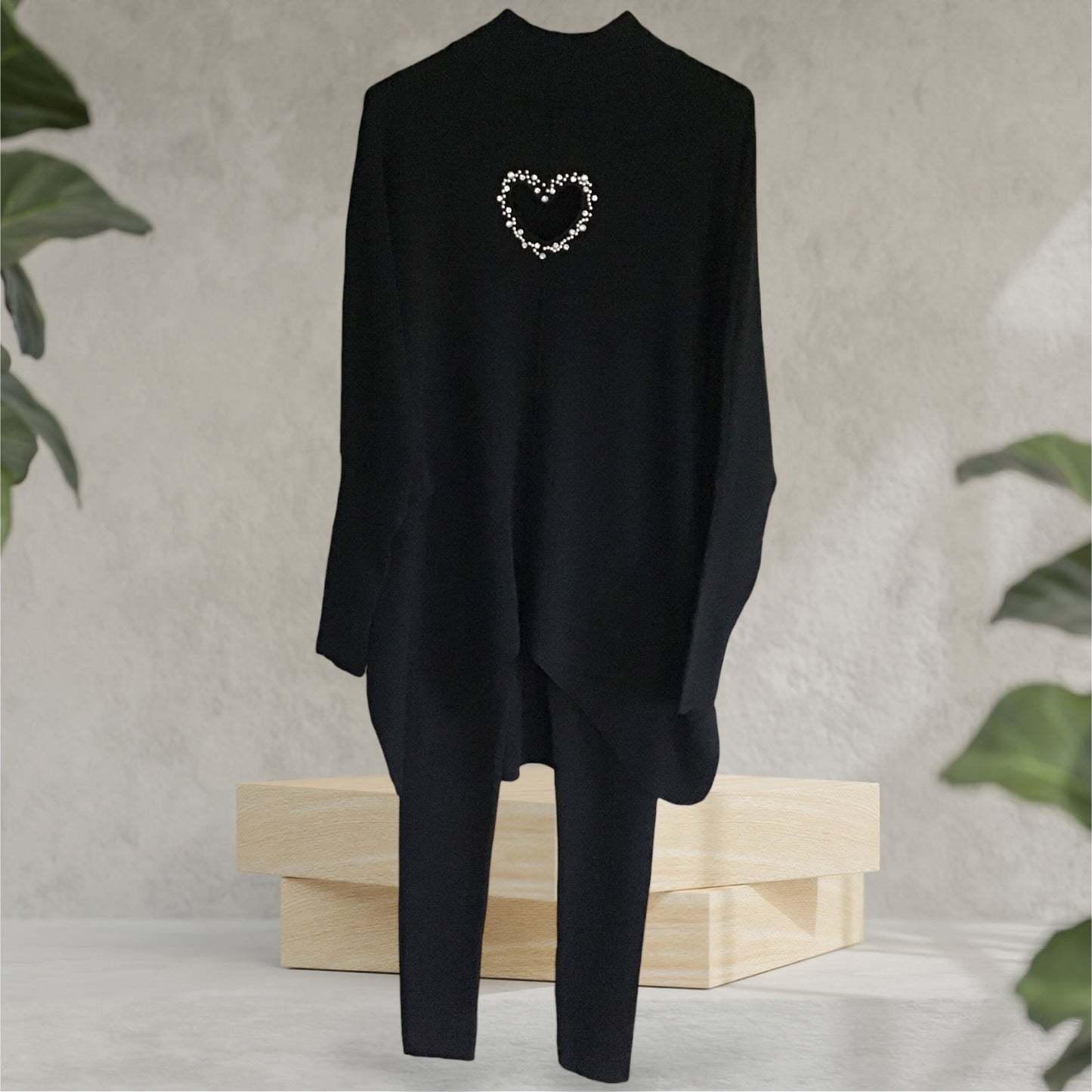 HARRIETTE. Pearl & Gemstone cut out Heart Loungewear Co-Ord