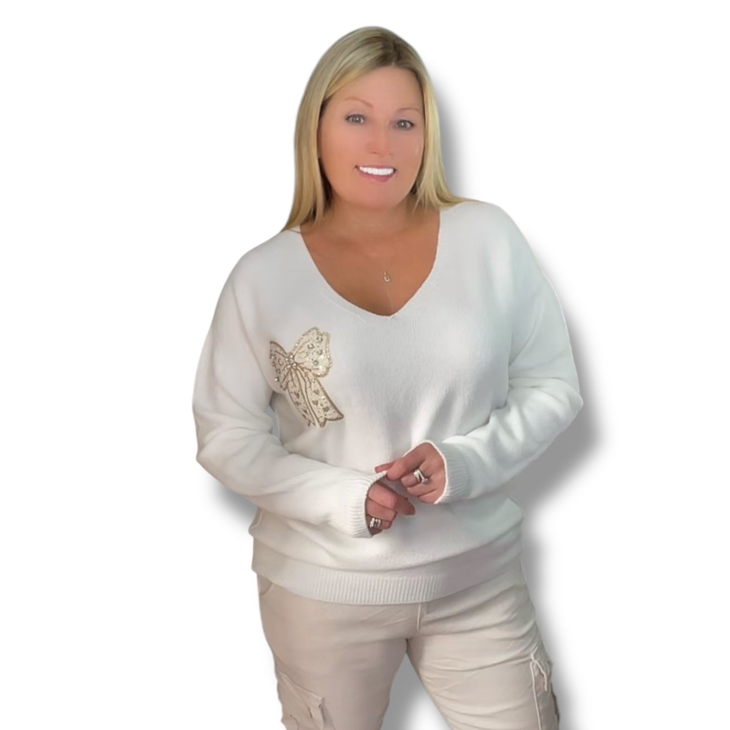 V-Neck Bow Sweater (Harriet)