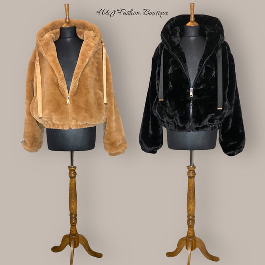 THEODORA. Soft & Cozy Hooded Faux Fur Jacket