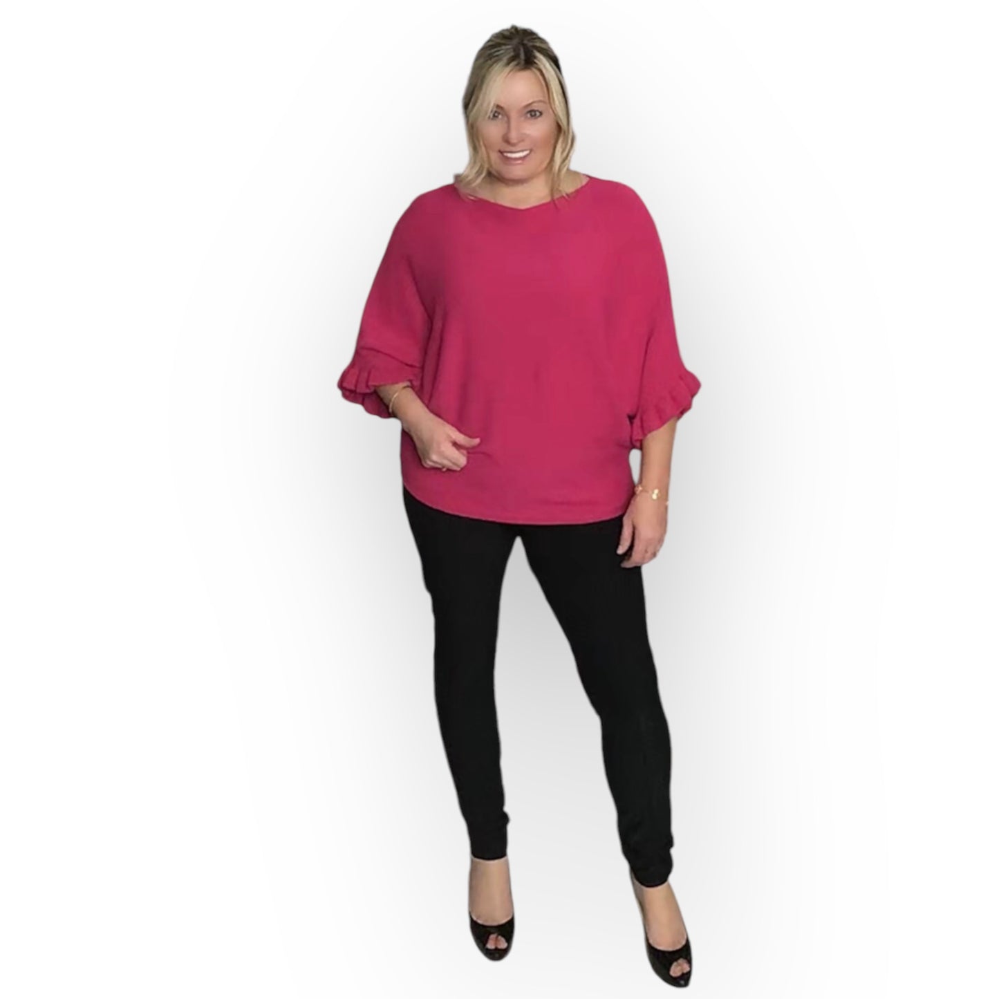 Jerry. Ruffle Trim Batwing Sweater