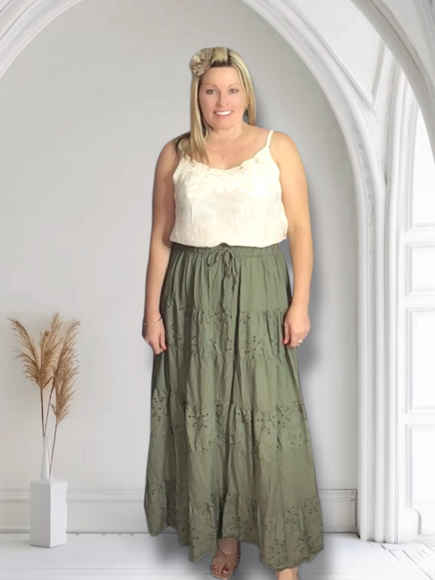 Erin Boho Cotton Embroidery Anglaise Maxi Skirt