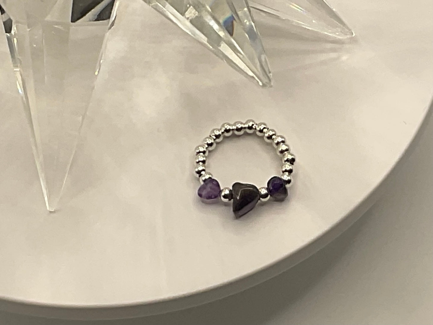 The Luna Amethyst Silver Bead Ring