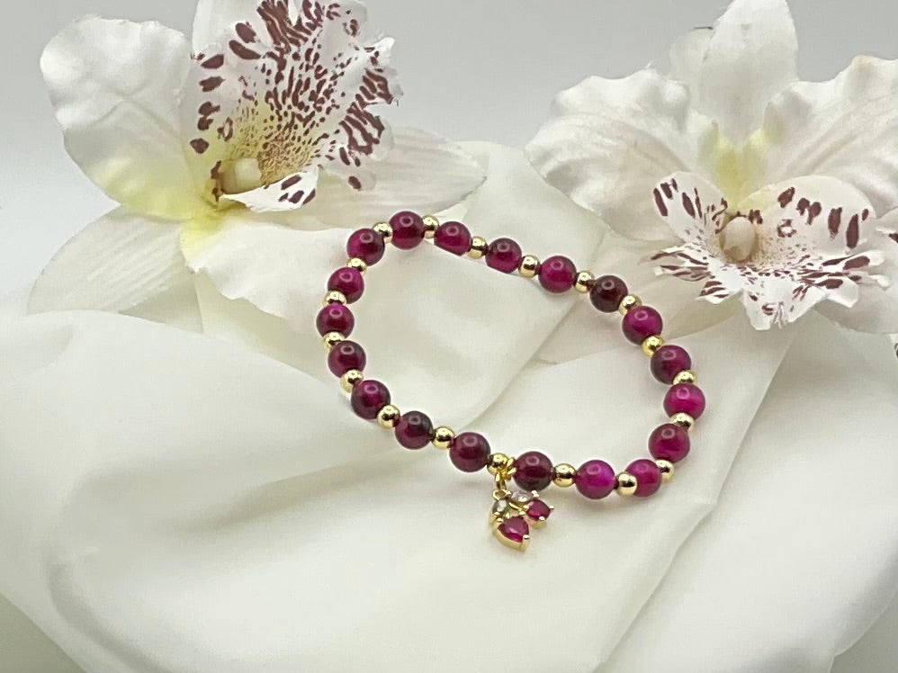 Crimson Tiger Eye Charm Bracelet