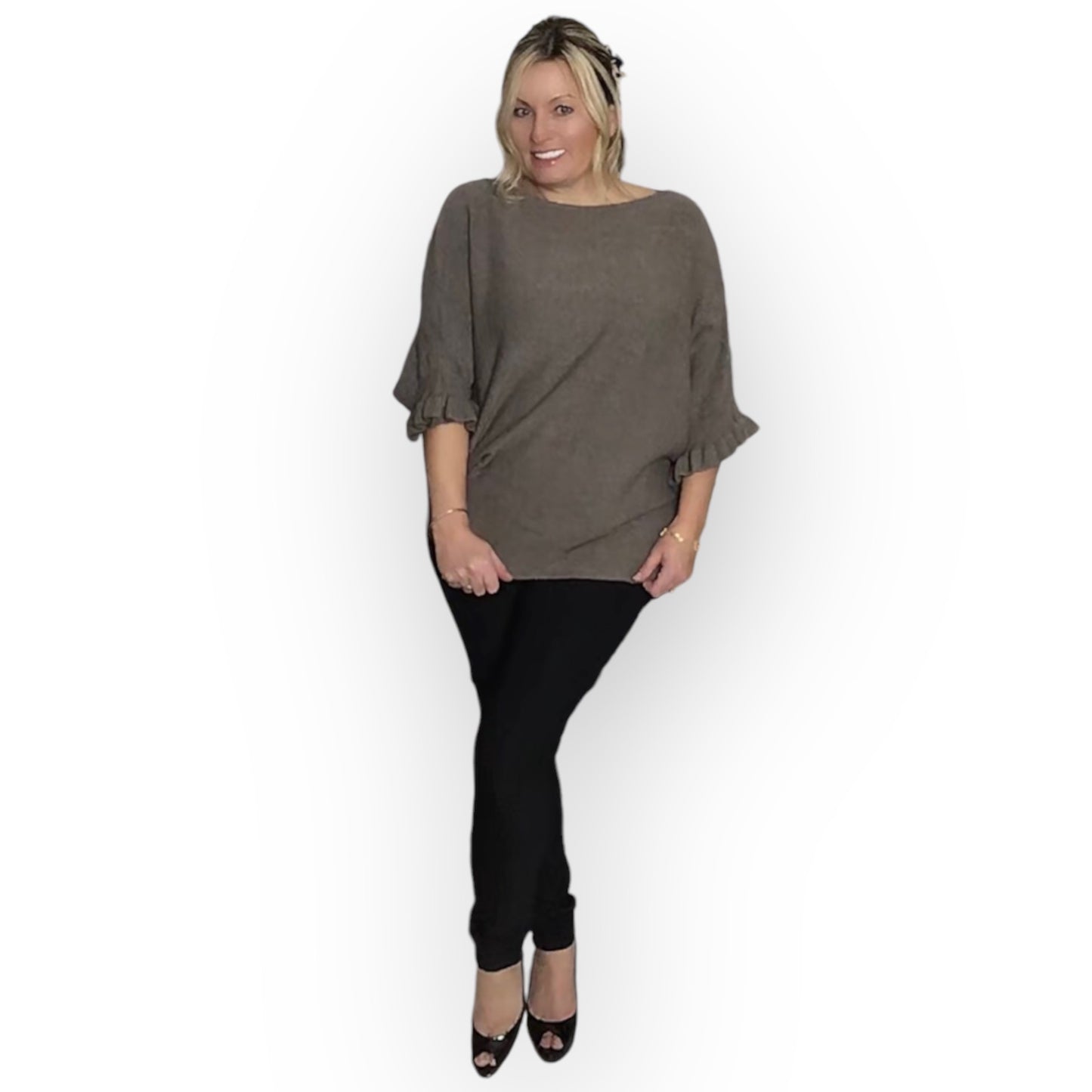 Jerry. Ruffle Trim Batwing Sweater