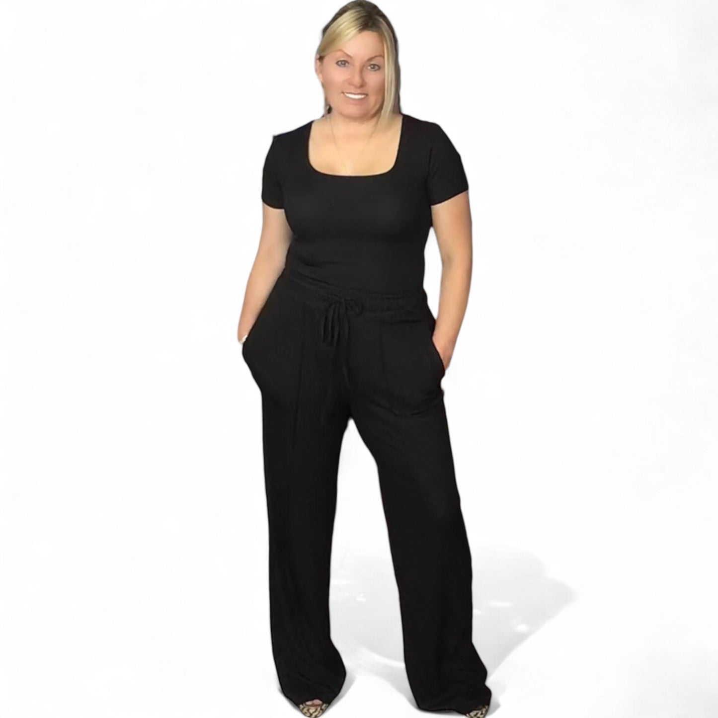 Emily. Ribbed bodysuit & Wide Leg Jogger Bottom Co-ord