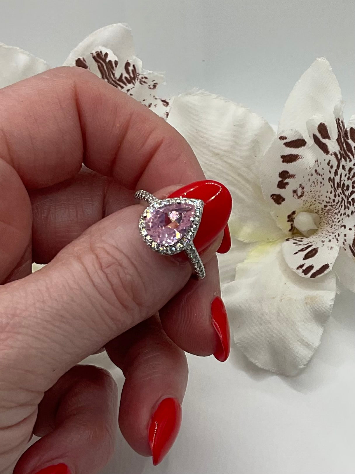 Pear Cubic Zirconia Ring ( Pink or Clear )