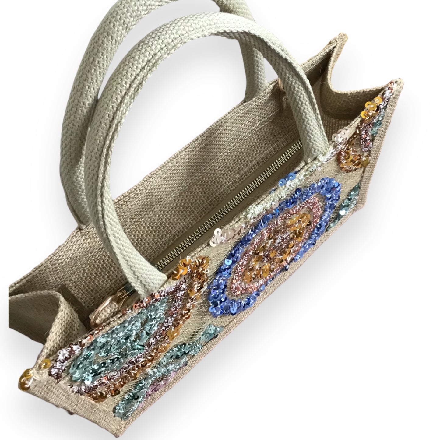 MADISON. Stunning Lightweight Linen Handbag with Sparkly Sequins to Decorate