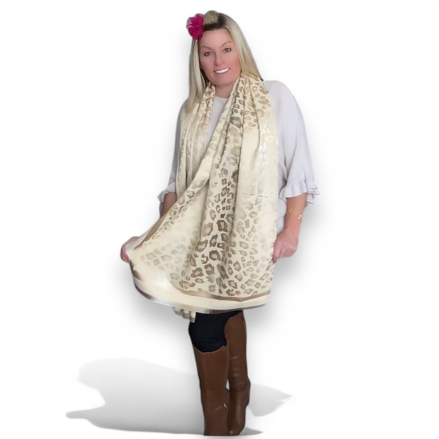 Kirsty Olive. Luxurious Gold Animal Print Scarf.