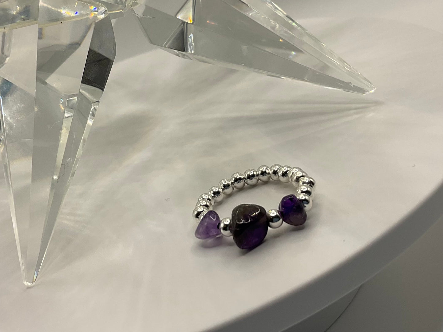 The Luna Amethyst Silver Bead Ring
