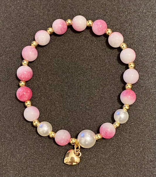 Pink & White Milkshake & Heart Bracelet