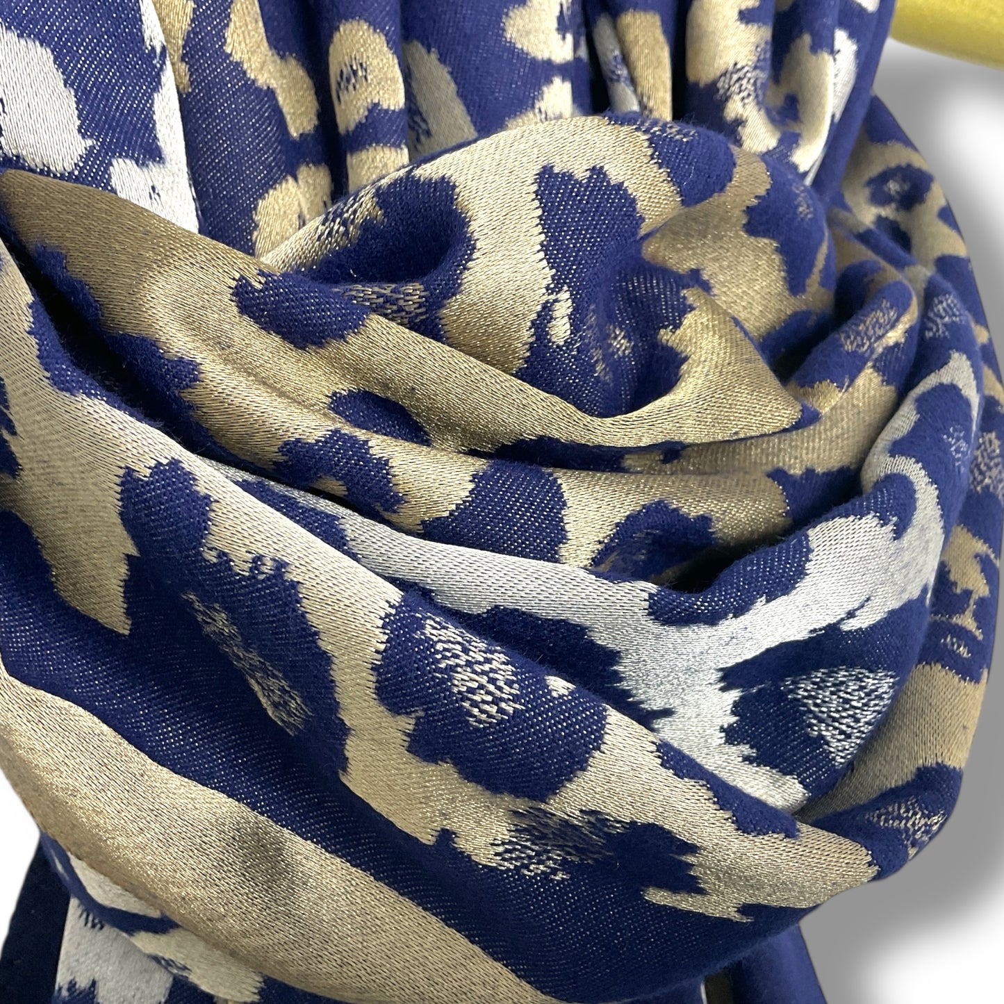 Kirsty Navy. Luxurious Gold Animal Print Scarf.