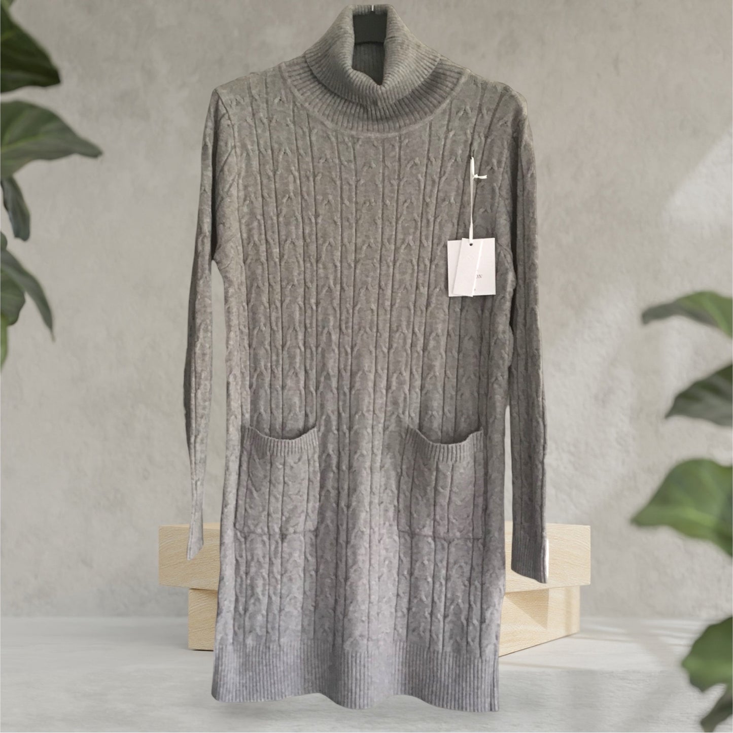 CANDACE. Soft, cozy cable knit jumper dress with pockets