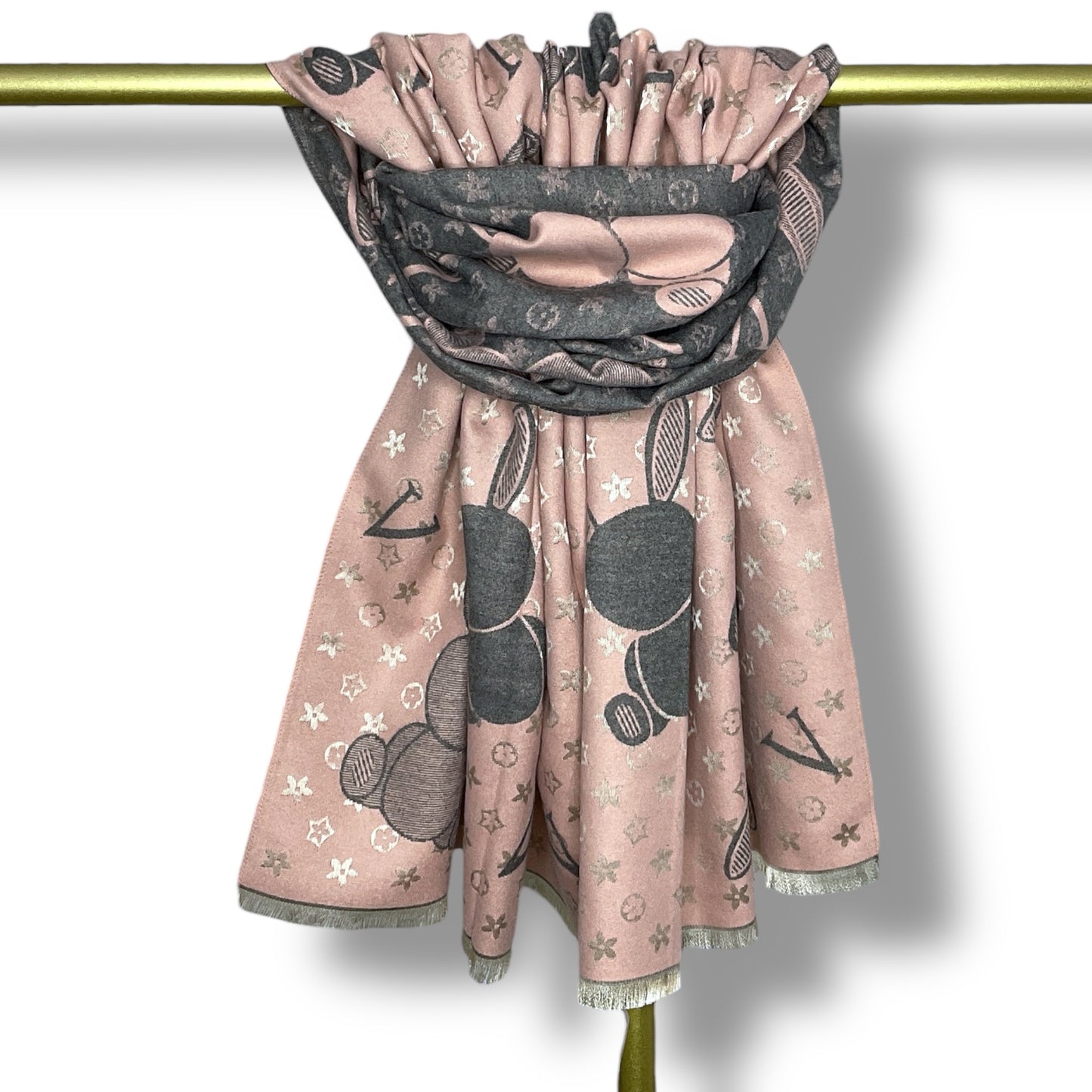 Luxury Wool Blend Scarf with Bunny & Clover Design