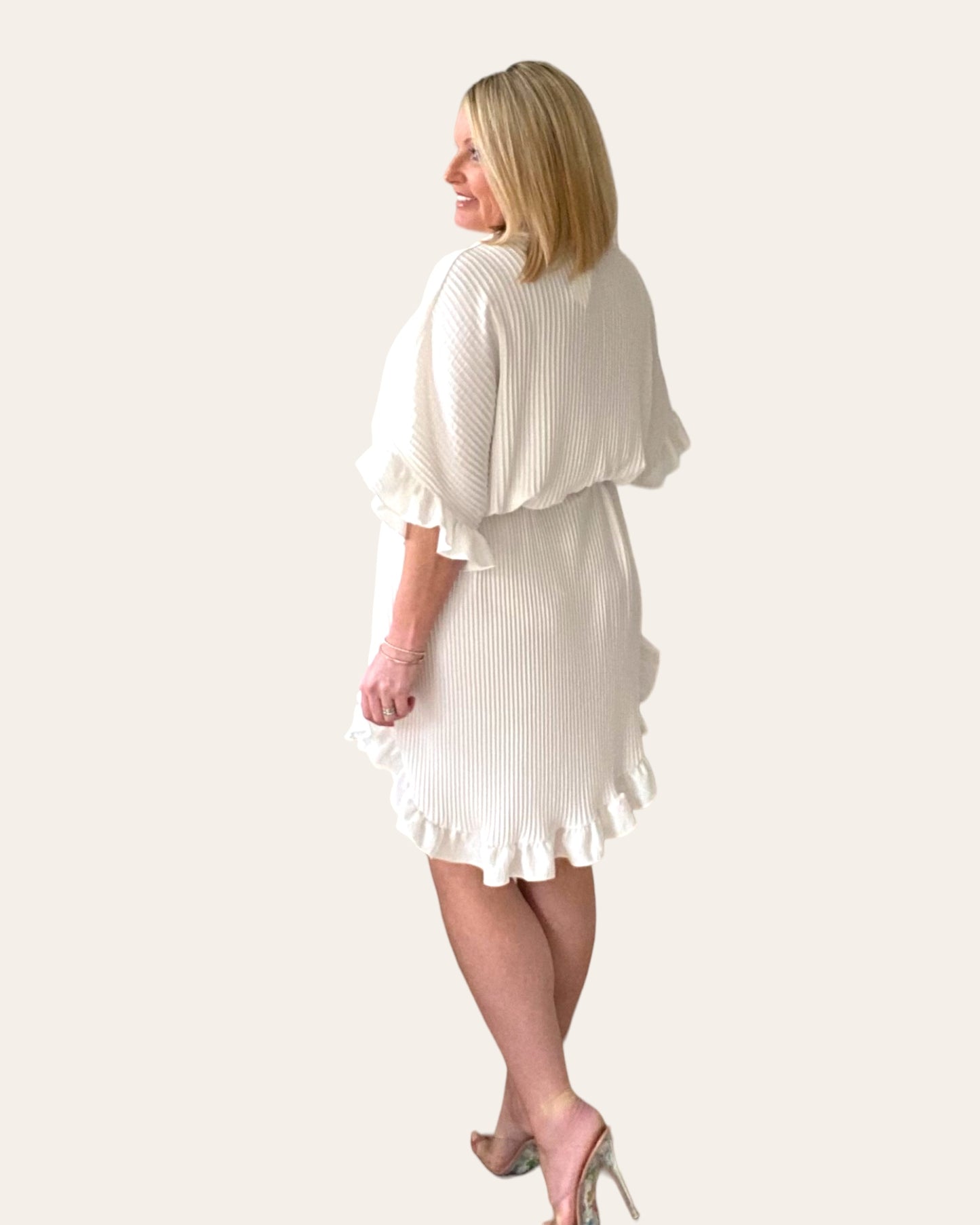 AMY. Pleated high low shirt dress.