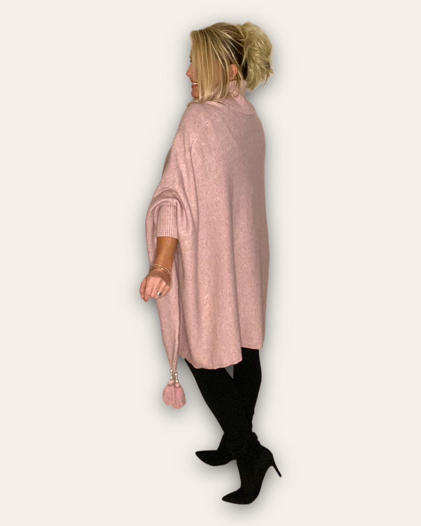 CHANDLER. Super sort roll neck tassel poncho/jumper